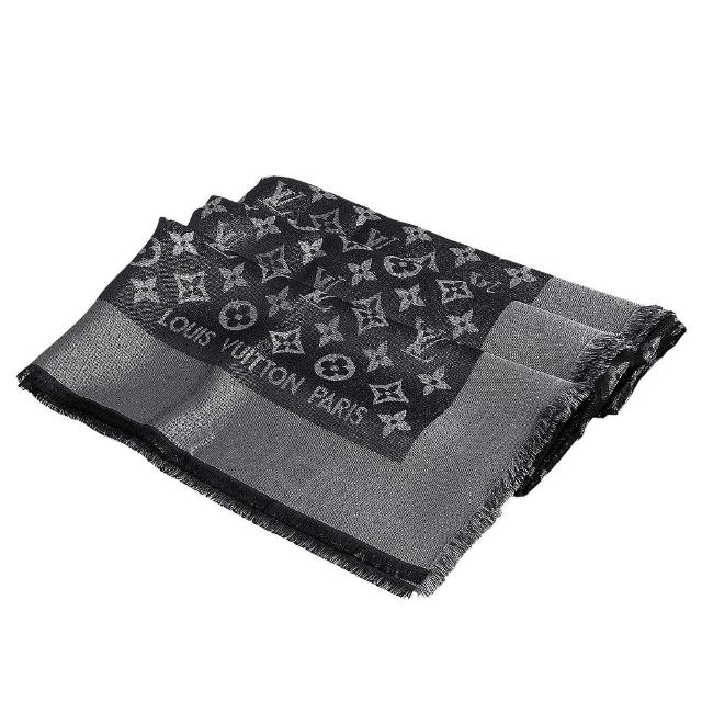 【Louis Vuitton 路易威登】M75123 經典Monogram SHINE 金銀線織花羊毛紡絲大披巾(黑色)