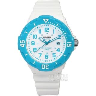 【CASIO 卡西歐】潛水風格 迷你 運動手錶 白x水藍 32mm(LRW-200H-2B)