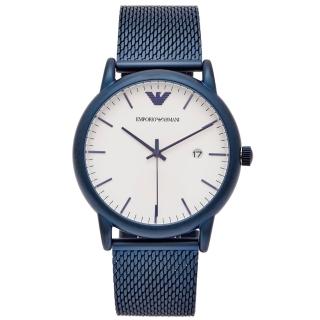 【EMPORIO ARMANI】藍色米蘭錶帶款手錶-白面x藍色/42mm(AR11025)