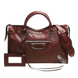 【Balenciaga 巴黎世家】METALLIC EDGE CITY金屬框銀釦山羊皮機車包(磚紅390154-AQ41N-6360)