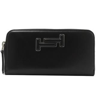 【TOD’S】經典DOUBLE T小牛皮拉鍊長夾(黑)