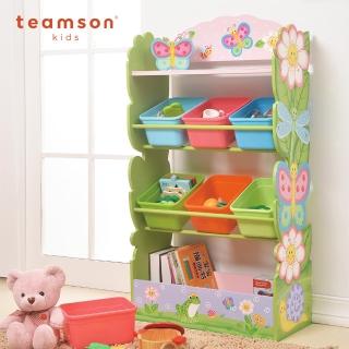 【Teamson】魔法花園玩具4層收納架(附6個收納盒)