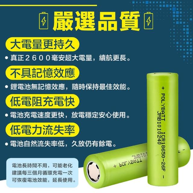 Bsmi認證 超大電量 充電鋰電池平頭電池2600mah 充電電池 鋰電池 4入 Momo購物網