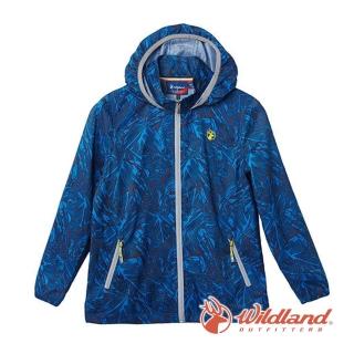 【Wildland 荒野】童 抗UV輕薄印花外套-中藍 0A61960-77(防曬外套/印花外套/連帽外套)
