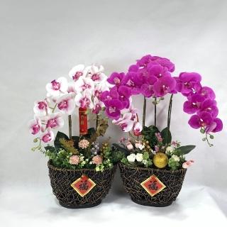 【園藝世界】人造花-三株蘭花盆-1盆(蘭花)