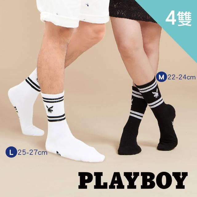 【PLAYBOY】條紋高筒休閒襪-4入組(高筒襪/男襪/女襪/休閒襪/中筒襪)