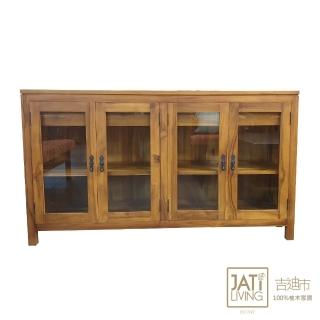 【吉迪市柚木家具】玻璃四門抽屜式收納櫃/腰櫃(RPBU006 收藏 省空間 層架 書架 展示架 陳列架 置物櫃)
