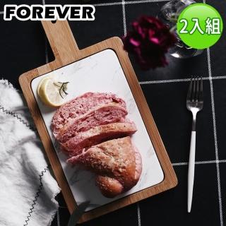 【日本FOREVER】北歐時尚竹製大理石輕食盤/附柄托盤-2入組(18X34)