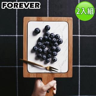 【日本FOREVER】北歐時尚竹製大理石輕食盤/附柄托盤-2入組(17X28)