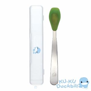 【KU.KU. 酷咕鴨】安全矽膠不鏽鋼湯匙(桃紅/綠)