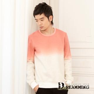 【Dreamming】韓系漸層親膚厚刷毛圓領棉長大學T(共三色)
