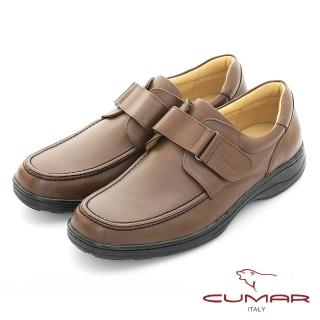【CUMAR】真皮舒適 魔術貼帶真皮商務鞋(深咖色)