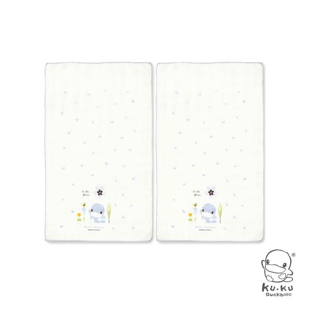 【KU.KU. 酷咕鴨】格子緹花紗布澡巾2入(藍/粉)