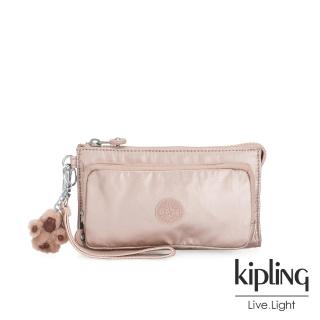 【KIPLING】金屬光玫瑰金多功能夾層手拿包-DREAMY