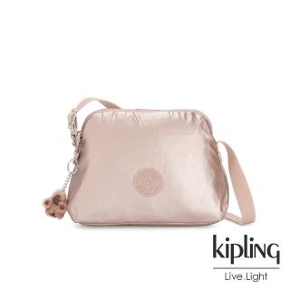 【KIPLING】金屬光玫瑰金隨身斜背包-DIEP