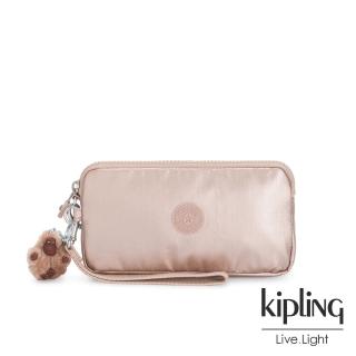 【KIPLING】金屬光玫瑰金手拿包-LOWIE