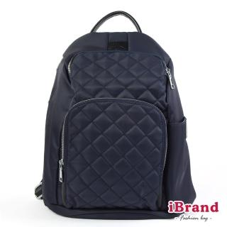 【iBrand】率性菱格紋後開式防盜尼龍後背包-M(深靛藍)