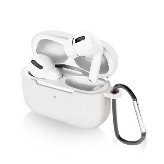 AirPods Pro 無線藍牙耳機充電收納盒矽膠保護殼套- 白(附掛勾)
