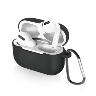 AirPods Pro 無線藍牙耳機充電收納盒矽膠保護殼套-黑(附掛勾)