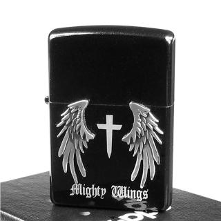 【Zippo】日系-Mighty Wings-天使翅膀立體貼飾打火機(黑)