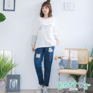 【betty’s 貝蒂思】動物拼布彈性腰圍休閒長褲(寶藍)