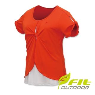 【Fit 維特】女-吸排抗UV假兩件圓領衫-桔紅 ES2112-25(圓領/抗UV/休閒上衣)