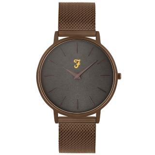【Farah】英國原廠 42mm 灰面 古銅框 不鏽鋼電鍍古銅米蘭錶帶 情人節/父親節(FAR4012)