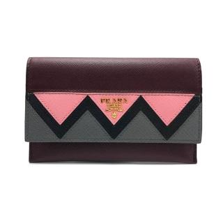 【PRADA 普拉達】防刮牛皮金logo撞色二用卡片夾/名片包/證件包(1MC004-紫紅)
