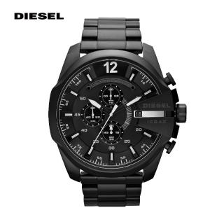 【DIESEL】Mega chief 超級領袖黑色不鏽鋼計時男錶 51MM DZ4283