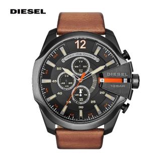 【DIESEL】Mega chief 超級領袖棕色真皮計時男錶 51MM DZ4343