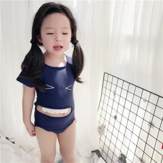 【橘魔法】兒童短袖連身牙齒露腰泳裝(橘魔法Baby magic 現貨 女童 兒童 童裝)