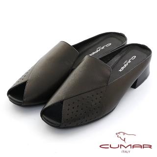 【CUMAR】小方頭雷射沖孔樂福鞋面魚口後空穆勒鞋(黑色)