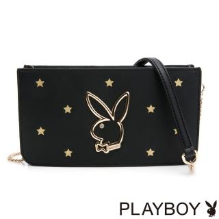 【PLAYBOY】鍊帶斜背包 STAR系列(黑色)