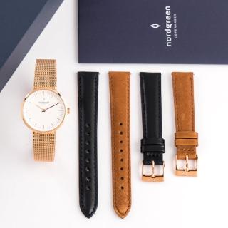 【Nordgreen】ND手錶 無限 32mm 玫瑰金殼×白面 復古棕+極夜黑真皮錶帶+玫瑰金米蘭錶帶(IN32RGLEBRLBLMRO)