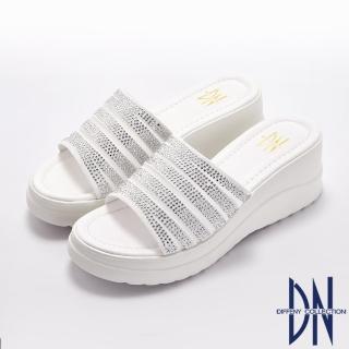 【DN】涼拖鞋_水鑽透膚網布厚底涼拖鞋(白)