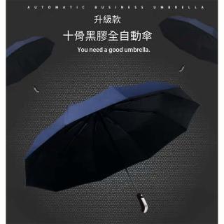 【Nick Shop】黑膠全自動十骨傘-銀黑把手(摺疊傘/自動傘/遮陽傘/晴雨傘)