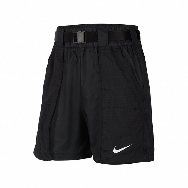 【NIKE 耐吉】短褲 NSW Swoosh Shorts 女款 運動休閒 膝上 腰帶扣環 寬鬆 黑 白(CJ3808-010)