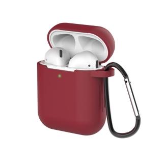 AirPods 無線藍牙耳機充電收納盒矽膠保護殼套-酒紅(附掛勾)