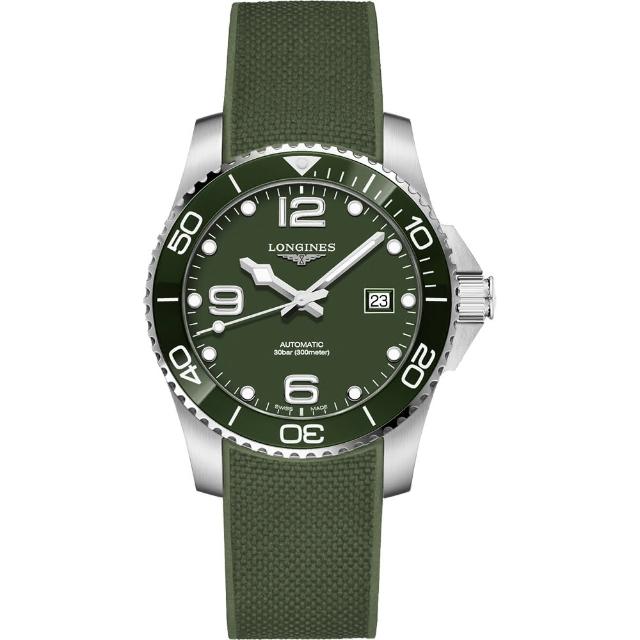 【LONGINES 浪琴】深海征服者浪鬼陶瓷潛水機械錶-綠/41mm(L37814069)