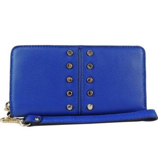 【Michael Kors】荔枝紋牛皮雙排鉚釘萬用皮夾手機包(寶藍/展示品)
