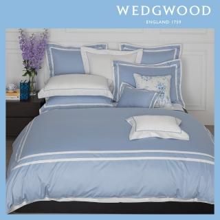 【WEDGWOOD】500織長纖棉Bi-Color素色鬆緊床包-紐曼藍(加大)