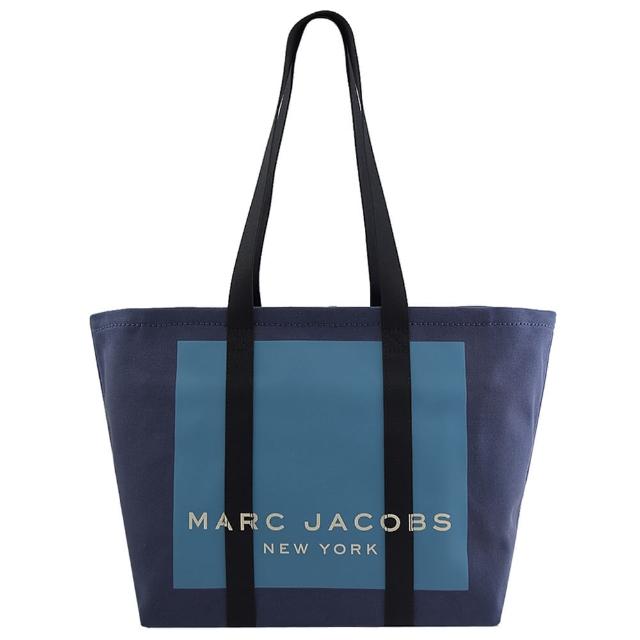 【MARC JACOBS 馬克賈伯】品牌LOGO帆布肩背大托特包(藍 大款)