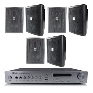 【BC Audio】V/PA兩用 高低壓兩用數位播放擴大機+多用途喇叭x6支(TPA-100+CSB-50CV 黑)