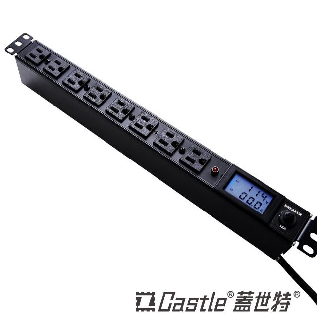 【Castle 蓋世特】官方總代理 8插 機櫃專用 鋁合金防突波電源分配插座 延長線 電源線-20A-1.8M(黑)