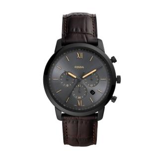 【FOSSIL】經典三眼黑鋼皮帶腕錶(FS5579)