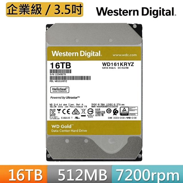 【WD 威騰】金標 16TB 3.5吋企業級硬碟(WD161KRYZ)