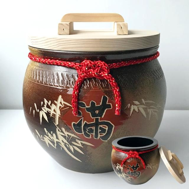 【鶯歌陶瓷】純手工招財陶瓷米甕_20台斤附五帝錢(米甕/米缸/米桶/米箱/聚寶盆)