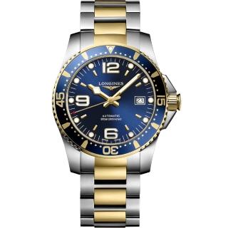 【LONGINES 浪琴 正式授權】征服者300米64小時動力儲存潛水機械手錶-藍x雙色版/41mm(L3.742.3.96.7)