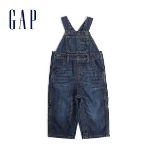 【GAP】嬰兒 時尚水洗直筒型牛仔吊帶褲(546673-牛仔色)