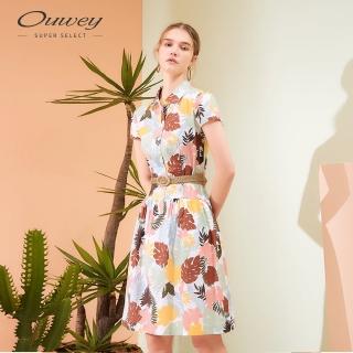 【OUWEY 歐薇】夏日印花純棉襯衫洋裝(白)